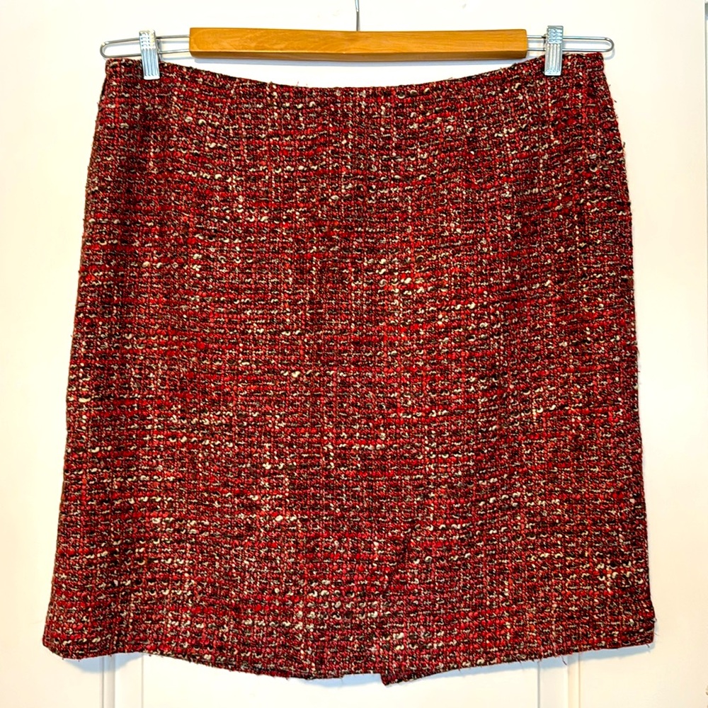 Talbots crimson and chocolate brown tweed skirt